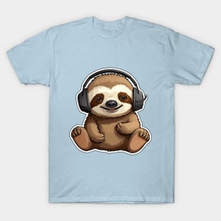 Cute Sloth Wearing Headphones T-Shirt